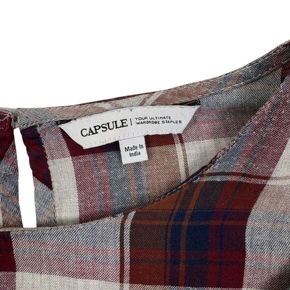 Capsule Plus Ruffle Plaid Blouse Burgundy Navy Cottagecore Prairie Chic 24 - Picture 2 of 14